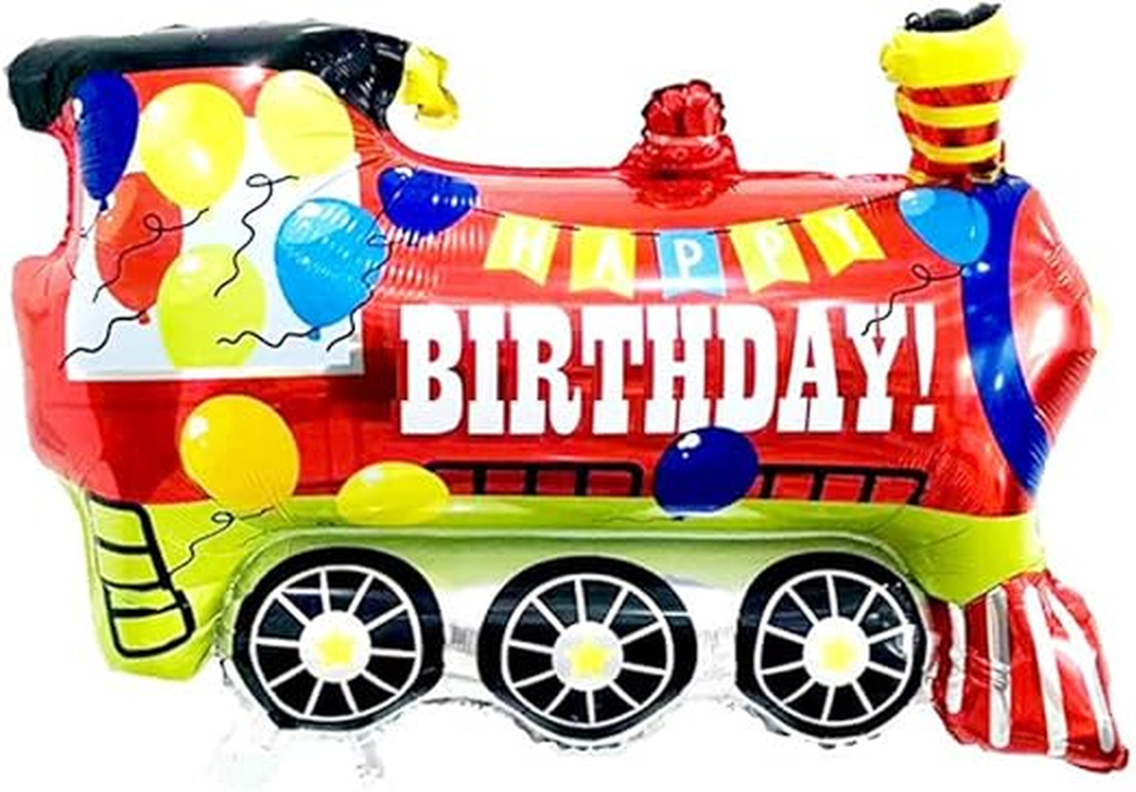 206_HR.png Cartoon Red Train Happy Birthday Foil Balloon for Kids (Unpacked) - Image 1