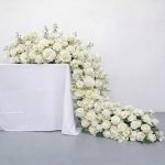 Artificial White Green Rose Flower Table Runner 43cm×100cm