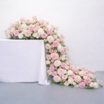 Artificial Light Pink & White Rose Flower Table Runner 43cm×100cm