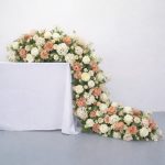 Artificial Peach White Rose Flower Table Runner 43cm×100cm
