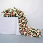 Artificial Orange White Rose Flower Table Runner 43cm×100cm