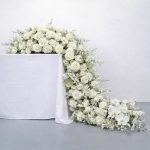 Artificial White Rose Flower Table Runner 43cm×100cm