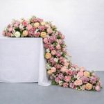 Artificial Pink Peach Rose Flower Table Runner 43cm×100cm