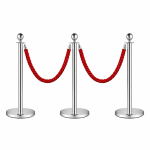 3x Silver Bollards Crowd Barriers 2x Red Twisted Rope