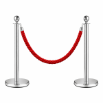 2x Silver Bollards Crowd Barriers 1x Red Twisted Rope
