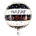 Confetti Dots Black And White Stripes "Happy Birthday" Foil Balloon (Unpacked)