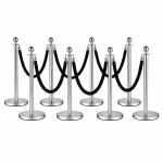 8x Silver Bollards Crowd Barriers 6x Black Twisted Rope