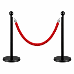 2x Black Bollards Crowd Barriers 1x Red Twisted Rope