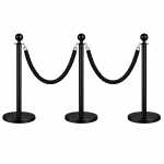 3x Black Bollards Crowd Barriers 2x Black Twisted Rope