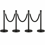 4x Black Bollards Crowd Barriers 3x Black Twisted Rope