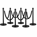 6x Black Bollards Crowd Barriers 4x Black Twisted Rope
