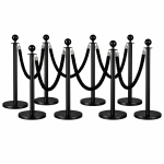 8x Black Bollards Crowd Barriers 6x Black Twisted Rope