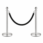 2x Silver Bollards Crowd Barriers 1x Black Twisted Rope