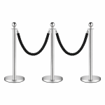 3x Silver Bollards Crowd Barriers 2x Black Twisted Rope