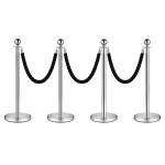 4x Silver Bollards Crowd Barriers 3x Black Twisted Rope