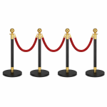 4x Black/Gold Bollards Crowd Barriers 3x Red Twisted Rope