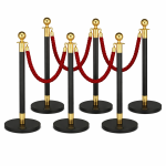 6x Black/Gold Bollards Crowd Barriers 4x Red Twisted Rope