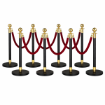 8x Black/Gold Bollards Crowd Barriers 6x Red Twisted Rope