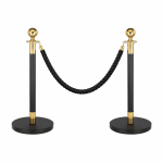 2x Black & Gold Bollards Crowd Barriers 1x Black Twisted Rope