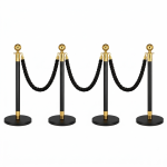 4x Black /Gold Bollards Crowd Barriers 3x Black Twisted Rope