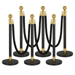 6x Black /Gold Bollards Crowd Barriers 4x Black Twisted Rope