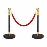 2x Black/Gold Bollards Crowd Barriers 1x Red Twisted Rope
