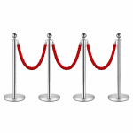 4x Silver Bollards Crowd Barriers 3x Red Twisted Rope