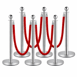 6x Silver Bollards Crowd Barriers 3x Red Twisted Rope