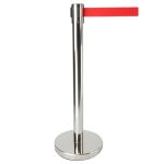 Stainless Steel Queue Barrier Post with Red Belt 2m