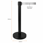 Stainless Steel Black Queue Barrier Post with Silver Belt 2m - Image 5