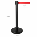 Stainless Steel Black Queue Barrier Post with Red Belt 2m - Image 2