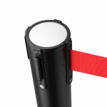 Stainless Steel Black Queue Barrier Post with Red Belt 2m - Image 3