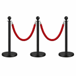 3x Black Bollards Crowd Barriers 2x Red Twisted Rope