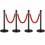 4x Black Bollards Crowd Barriers 3x Red Twisted Rope