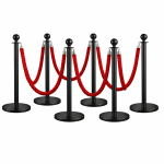 6x Black Bollards Crowd Barriers 4x Red Twisted Rope