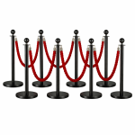 8x Black Bollards Crowd Barriers 6x Red Twisted Rope
