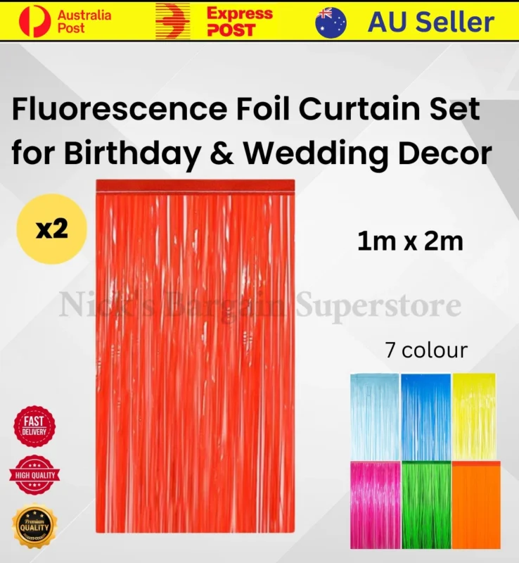 2x Fluorescent Foil Curtain 1x2m Door Birthday Party & Home Decoration Indoor xtradeal