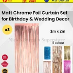 3x Matt Chrome Foil Curtain Door Decoration for Birthday & Wedding Party 1m x 2m xtradeal