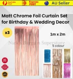 3x Matt Chrome Foil Curtain Door Decoration for Birthday & Wedding Party 1m x 2m xtradeal