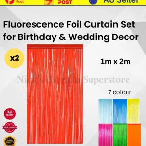 2x Fluorescent Foil Curtain 1x2m Door Birthday Party & Home Decoration Indoor xtradeal