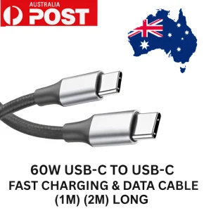 PD 60W USB Type C to Type C Fast Charging and Data Cable