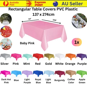Plastic Table Cloth Colour Rectangle Cover Birthday Party Tablecover 137x274cm